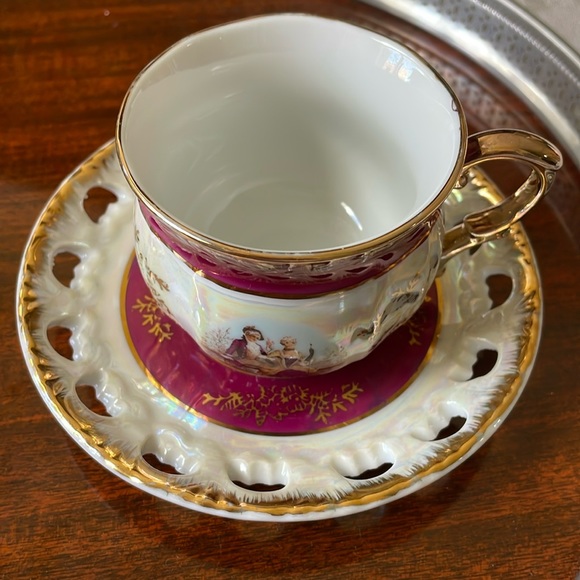 USA Imports Cosmos Japan iridescent porcelain tea or coffee cup & saucer set - Picture 2 of 8